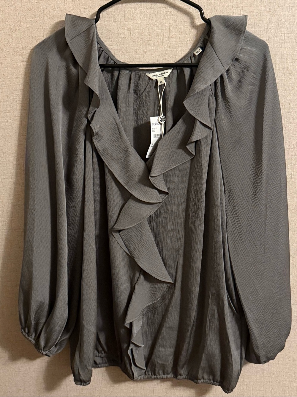Nordstrom Gray Ruffle V-Neck Blouse - Women's Top